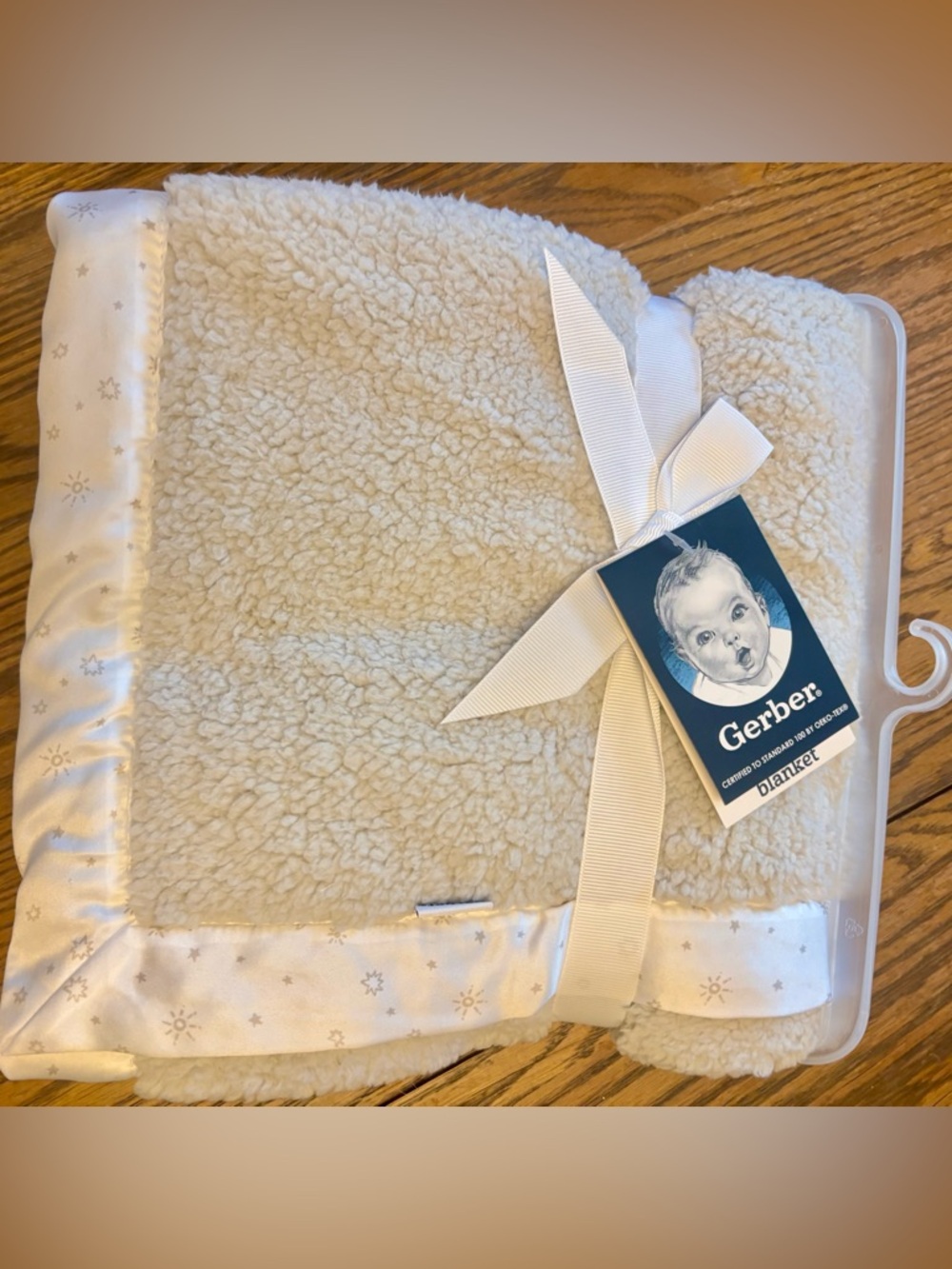 Gerber Cream Plush Sherpa Swaddle Blanket with Star-Trim